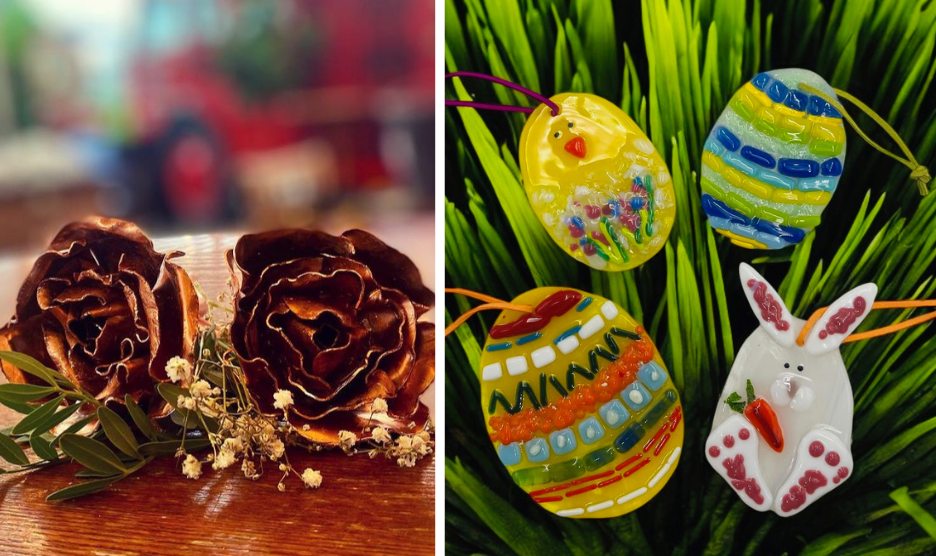 Copper rose workshop and easter glass workshop, mothers day gift ideas